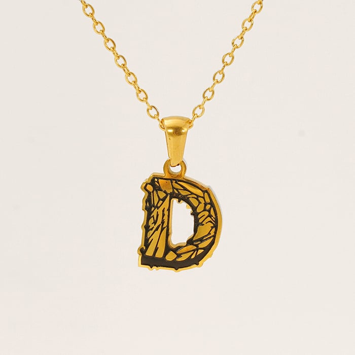 1 Piece Classic Bark Grain Unique Letter D Stainless Steel  Gold Color Unisex Pendant Necklaces 